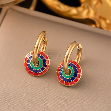 304 Stainless Steel Enamel Hoop Earrings LS-EJEW-Q040-01A-G-1