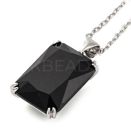 Rectangle Brass Pave Cubic Zirconia Pendant Necklaces for Women NJEW-G156-01P-07-1