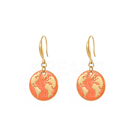 Golden Tone 304 Stainless Steel Enamel Map Dangle Earrings for Women NE3200-1-1