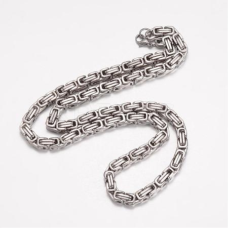 Non-Tarnish 201 Stainless Steel Byzantine Chain Necklaces NJEW-K062-01P-6mm-1