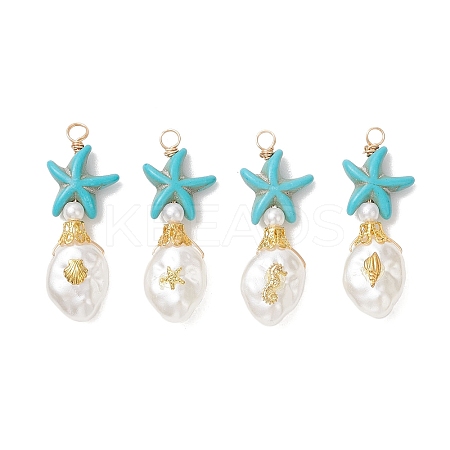 Dyed Synthetic Turquoise & ABS Plastic Imitation Pearl Pendants PALLOY-JF04856-1