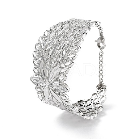 Rack Plating Brass Vintage Court Hollowed-out Flower Design Cuff Bangles for Women BJEW-D032-07P-1