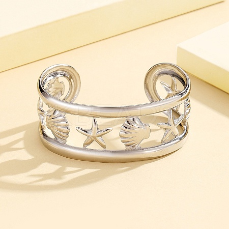 304 Stainless Steel Cuff Bangles for Women BJEW-D384-03P-1