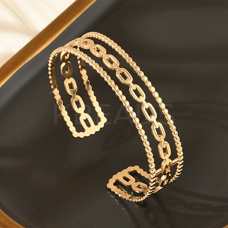 304 Stainless Steel Hollow Cuff Bangles for Women BJEW-B120-06G-02-1