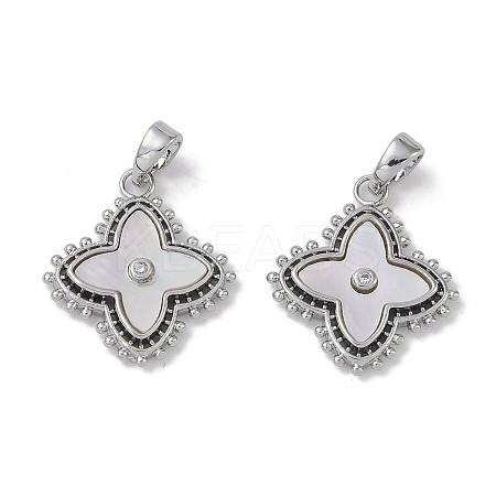 Brass & Shell & Clear Cubic Zirconia Pendants KK-G497-12P-1
