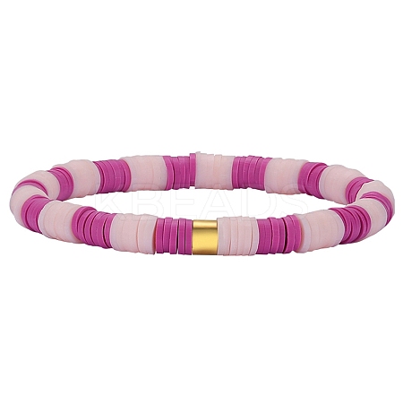Polymer Clay Heishi Surfer Stretch Bracelet with 304 Stainless Steel Beaded BJEW-SW00111-05-1