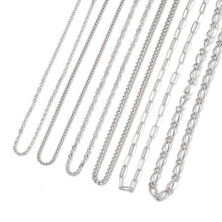 6Pcs 6 Styles 304 Stainless Steel Figaro Chain & Curb Chain & Box Chain & Water Wave Chain & Cable Chain Necklaces Sets for Women NJEW-JN05630-1