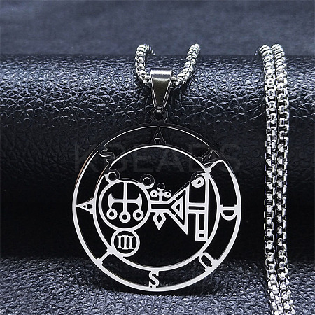 201 Stainless Steel Demon Seal Sigil Pendant Necklaces NJEW-H065-17P-1