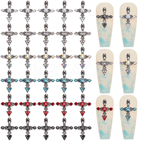 36Pcs 6 Styles Cross Alloy Rhinestone Cabochons MRMJ-CP0001-30B-1