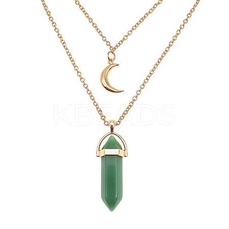 Natural Green Aventurine Cone Pendant Double Layer Necklace UX9990-5-1