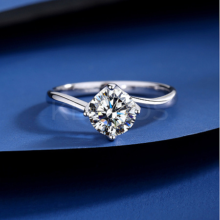 Flat Round Rhodium Plated 925 Sterling Silver Micro Pave Cubic Zirconia Finger Rings for Women WG84544-01-1
