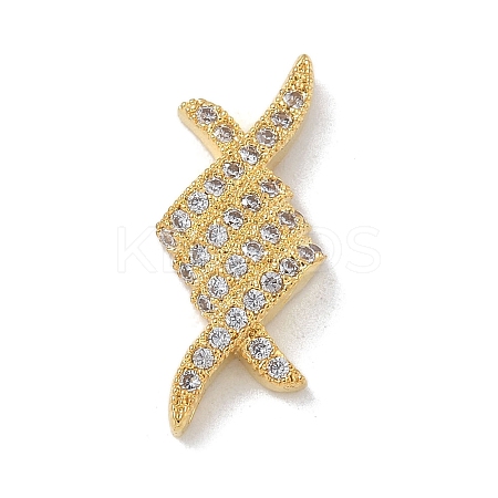 Rack Plating Brass Clear Cubic Zirconia Rhombus Connector Charms KK-A234-069G-1