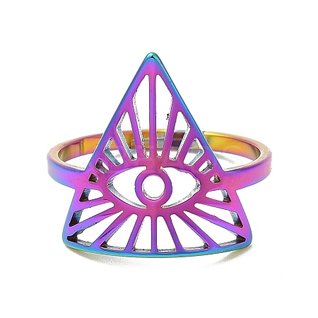 Ion Plating(IP) 304 Stainless Steel Triangle with Horse Eye Adjustable Ring for Women RJEW-M149-10RC-1