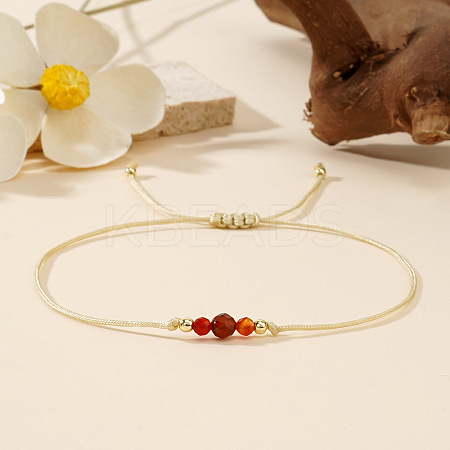 Simple Casual Brass & Natural Red Agate Beads Braided Bracelets LM1536-3-1