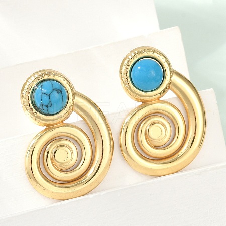 Spiral 304 Stainless Steel Synthetic Turquoise Stud Earrings for Women EJEW-U046-13G-1