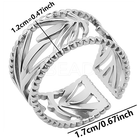 Minimalist Hollow Leaf 304 Stainless Steel Opem Cuff Ring for Unisex LU1805-1-1