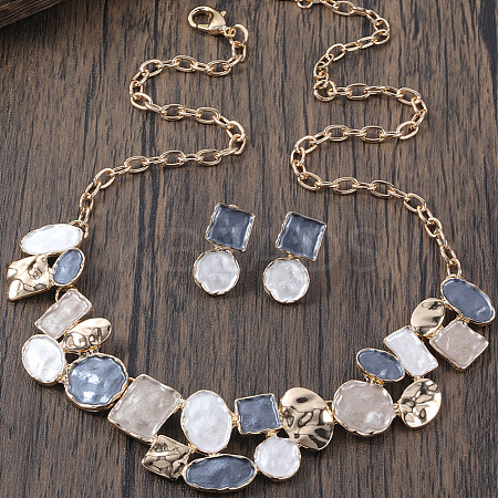 Flat Round & Oval & Square Zinc Alloy Enamel Pendant Necklaces & Stud Earrings Sets WG42338-04-1