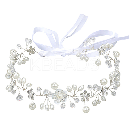 Polyester with Plastic Pearl and Acrylic Flower Hairband for Bride Wedding Bridal Veil Hair Accessories Hair Vine OHAR-WH20010-04S-1