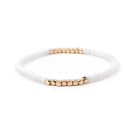 Gold-tone Miyuki Elastic Crystal Beaded Bracelet with Acrylic Tube Beads ST9349097-1