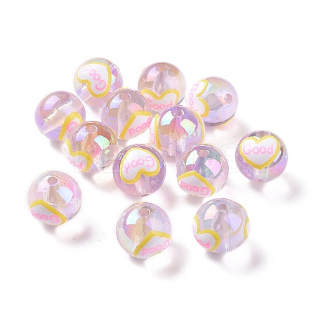 UV Plating Rainbow Iridescent Transparent Acrylic Beads with Enamel OACR-P014-03A-1
