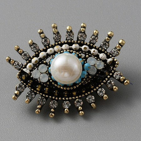 Plastic Pearl Eye Brooch with Glass Seed Beaded JEWB-WH0023-56-1