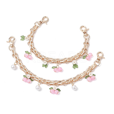 2Pcs Glass Flower & Fruit Bag Decorative Chains AJEW-BA00172-01-1