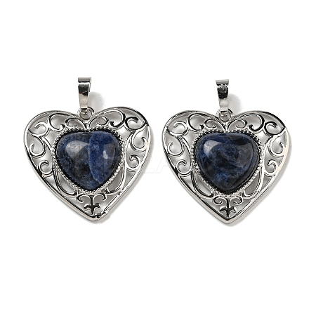 Natural Sodalite Peach Love Heart Pendants G-G158-01P-1