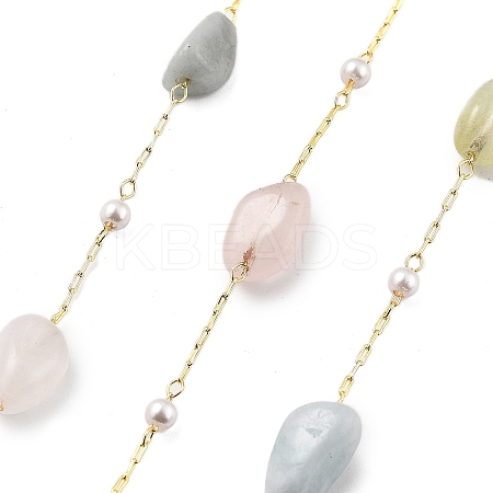 Natural Morganite & Glass Link Chains CHC-K014-12G-01-1