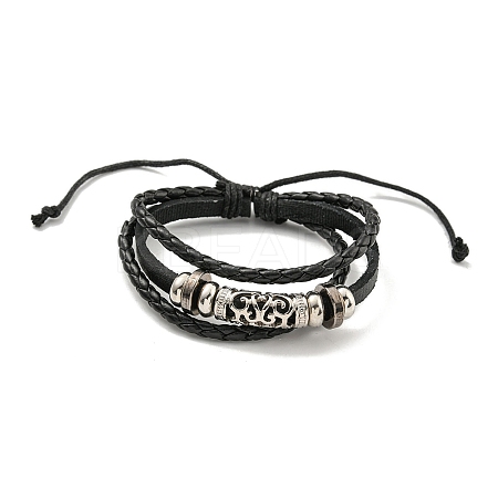 Braided PU Leather & Waxed Cords Triple Layer Multi-strand Bracelets BJEW-P329-08A-P-1