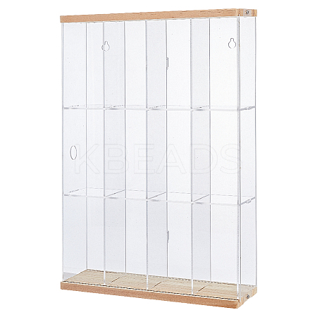 3-Tier 4-Grid Transparent Acrylic Minifigures Organizer Dispaly Case with Wood ODIS-WH0004-03B-1