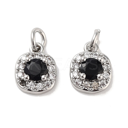 Square Brass Micro Pave Cubic Zirconia Charms KK-B102-09P-1