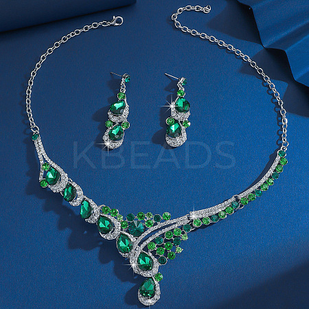Teardrop Alloy Rhinestone Bib Necklaces & Stud Earring Sets for Women FS-WG2AA93-01-1