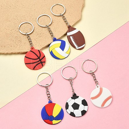 6Pcs 6 Styles PVC Plastic Pendant Keychain KEYC-YW0001-19-1