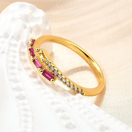 Brass Micro Pave Cubic Zirconia Cuff Rings for Women RJEW-H247-03G-1