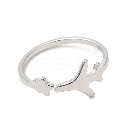 Non-Tarnish 304 Stainless Steel Star & Airplane Open Cuff Ring for Women RJEW-M149-12P-1