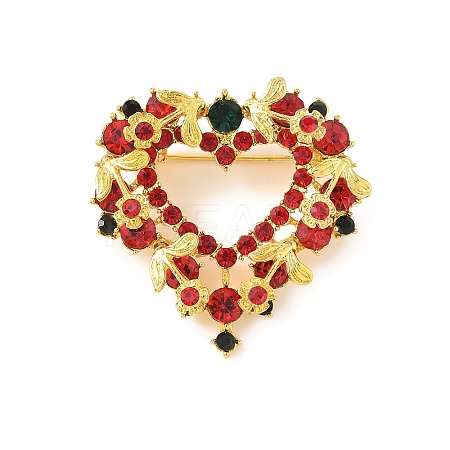 Heart Zinc Alloy Rhinestone Brooches for Backpack Clothes JEWB-R069-01A-G-1