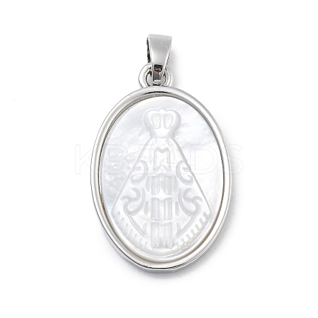 Brass Pave Carved Natural White Shell Religion Oval Pendants KK-D367-04P-D-1