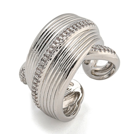 Rack Plating Brass Micro Pave Cubic Zirconia Open Cuff Rings for Women RJEW-I107-03P-1