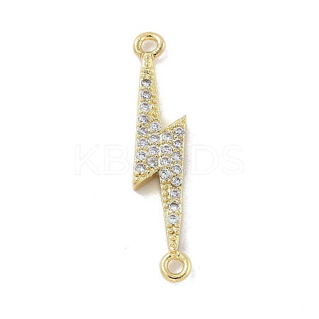 Rack Plating Brass Micro Pave Clear Cubic Zirconia Lightning Bolt Connector Charms KK-A234-067G-1