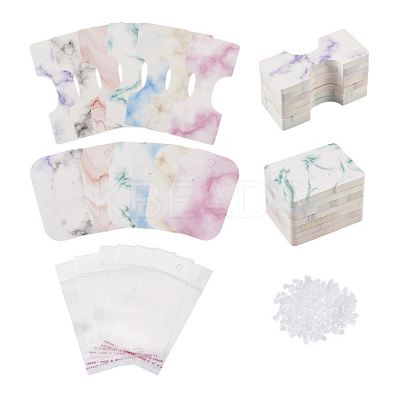 210Pcs Marble Pattern Paper Hair Ties & Earring Display Card Sets CDIS-FW0001-03-1