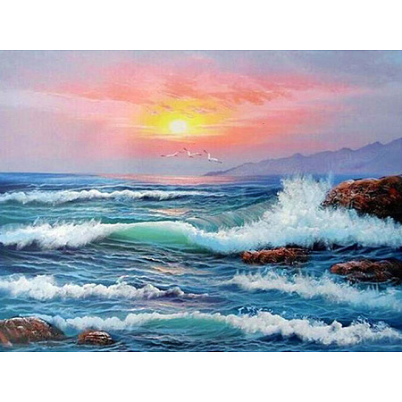 DIY Beach Theme Sunset Scenery Diamond Painting Kits PW-WG98148-04-1