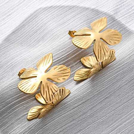 Flower with C-Shaped 304 Stainless Steel Stud Earrings for Women EJEW-A131-01C-G-1
