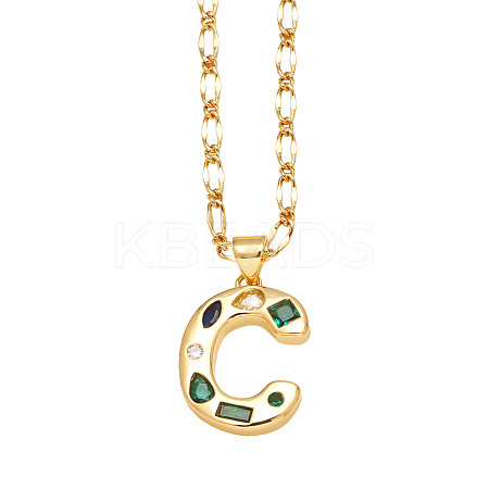 Brass Pave Colorful Cubic Zirconia Initial Pendant Necklaces FS-WG26597-03-1