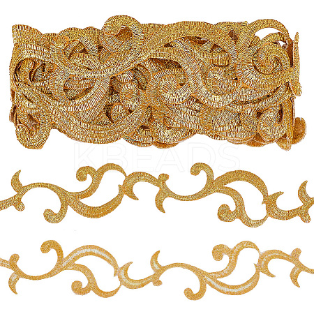 3.8M Ethnic Style Iron on/Sew on Embroidery Flower Polyester Lace Trim Ribbon OCOR-WH0070-121A-1