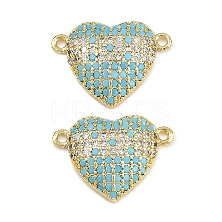 Brass Micro Pave Cubic Zirconia Heart Connector Charms KK-C114-26A-G-1