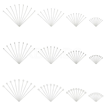 12 Styles 304 Stainless Steel Flat Head Pins & Eye Pin & Ball Head Pins STAS-YW0003-26-1