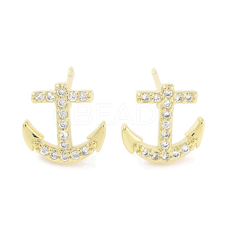 Brass Micro Pave Clear Cubic Zirconia Studs Earring EJEW-S217-G19-1
