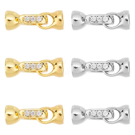 6 Sets 2 Color Brass Micro Pave Cubic Zirconia Fold Over Clasps KK-FH0002-32-1