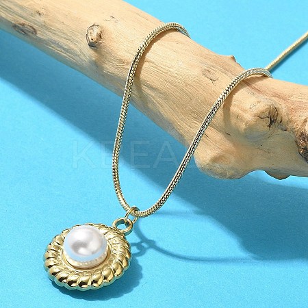 Shell Pearl Pendant Necklace with Ion Plating(IP) 304 Stainless Steel Chains NJEW-K255-19G-1