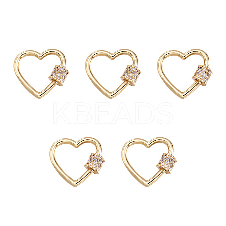 Brass Micro Pave Clear Cubic Zirconia Screw Carabiner Lock Charms ZIRC-E164-07G-1